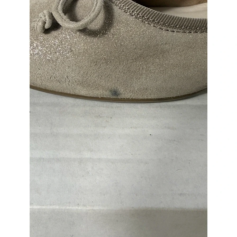 Paul‎ Green Suede Ballet Flats Taupe Shimmer Bow Slip On Shoes Women's